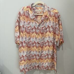 Tommy Bahama Shirt Mens XXL Orange Red Floral Hawaiian 100% Linen Short Sleeve‎